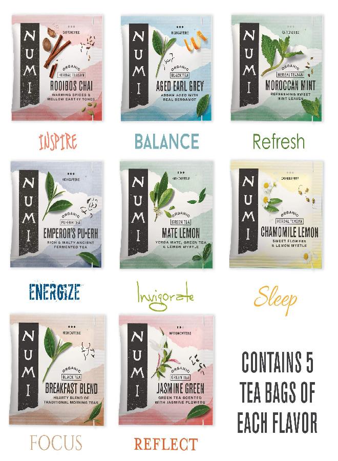 Numi Organic Tea By Mood Gift Set, 40 Count Tea Bag Assortment - Premium Black, Pu-erh, Green, Mate, Rooibos & Herbal Teas (Packaging May Vary)