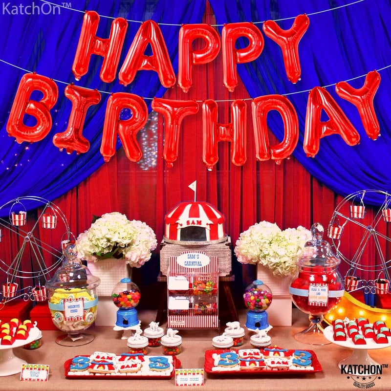 KatchOn Red Happy Birthday Balloon Banner - 16 Inch Mylar Foil Balloon For Birthday Party Decorations, Includes 13 Letter Balloons, Straw, and 32 Feet Ribbon Roll - Image 2