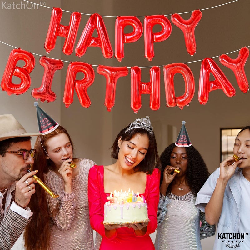 KatchOn Red Happy Birthday Balloon Banner - 16 Inch Mylar Foil Balloon For Birthday Party Decorations, Includes 13 Letter Balloons, Straw, and 32 Feet Ribbon Roll - Image 5