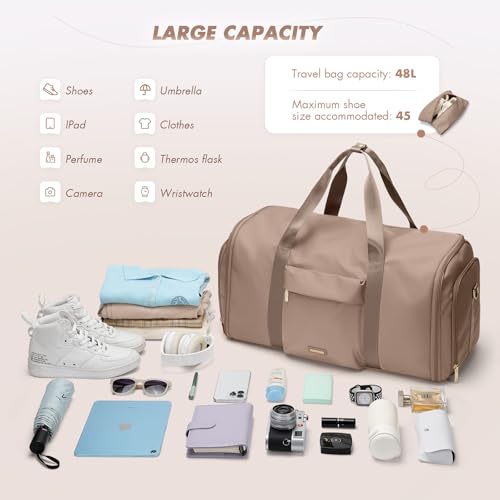 GOLF QUALITY Convertible 2-in-1 Garment Bags for Travel,Women Men Carry On Garment Duffle Bag With Shoe Compartment,Hanging Suit bag,48L,Champagne Brown - Image 4