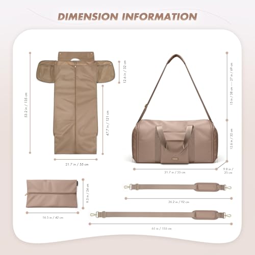 GOLF QUALITY Convertible 2-in-1 Garment Bags for Travel,Women Men Carry On Garment Duffle Bag With Shoe Compartment,Hanging Suit bag,48L,Champagne Brown - Image 5