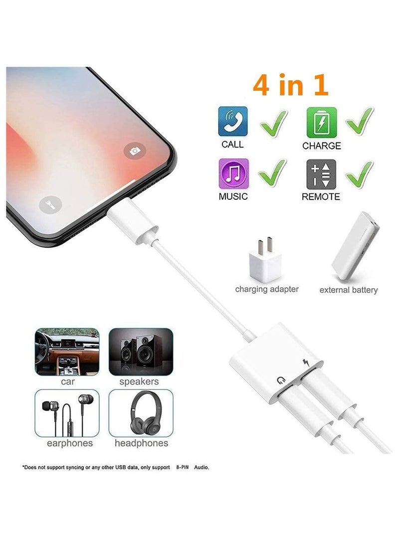 GNAFOTU For iPhone Headphones Adapter & Splitter, 2 in 1 Dual Lightning Charger Cable Aux Audio Adapter Converter for iPhone 16/15/14/13/X/8/7/6, Support Calling+Charging+Music Control - Image 2