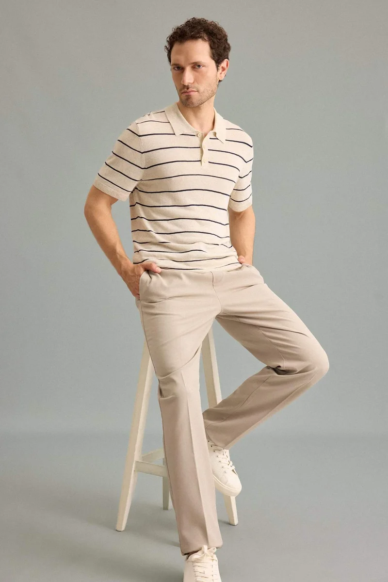 Defacto  Standard Fit Linen Striped Polo T-Shirt for Men | Best Price UAE