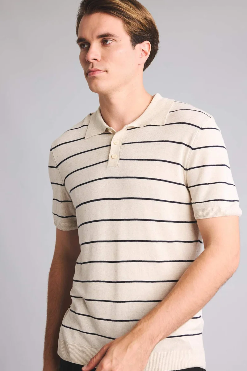 Defacto  Standard Fit Linen Striped Polo T-Shirt for Men | Best Price UAE