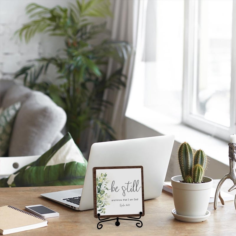 Jusitakeet Be Still And Know That I Am God Table Sign, Farmhouse Bathroom Decor, Eucalyptus Desk Decor For Living Room Home Office Mantle Coffee Bar Bookshelf Kitchen Entryway (C10) - Image 5