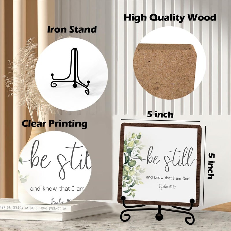 Jusitakeet Be Still And Know That I Am God Table Sign, Farmhouse Bathroom Decor, Eucalyptus Desk Decor For Living Room Home Office Mantle Coffee Bar Bookshelf Kitchen Entryway (C10) - Image 2