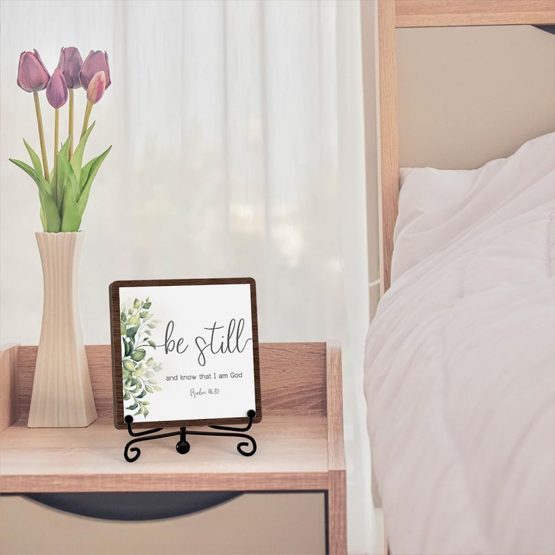 Jusitakeet Be Still And Know That I Am God Table Sign, Farmhouse Bathroom Decor, Eucalyptus Desk Decor For Living Room Home Office Mantle Coffee Bar Bookshelf Kitchen Entryway (C10) - Image 4
