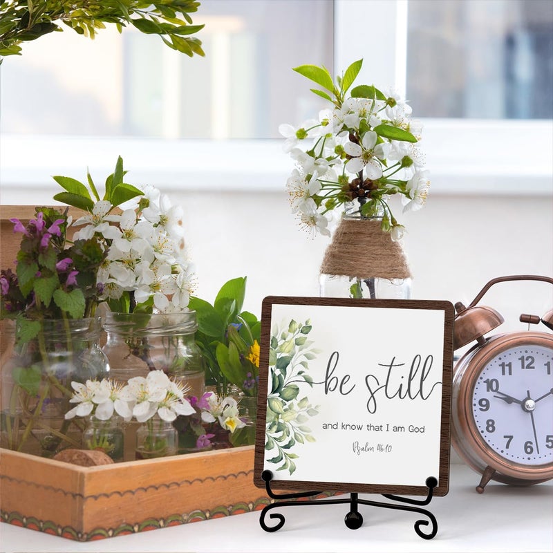 Jusitakeet Be Still And Know That I Am God Table Sign, Farmhouse Bathroom Decor, Eucalyptus Desk Decor For Living Room Home Office Mantle Coffee Bar Bookshelf Kitchen Entryway (C10) - Image 3