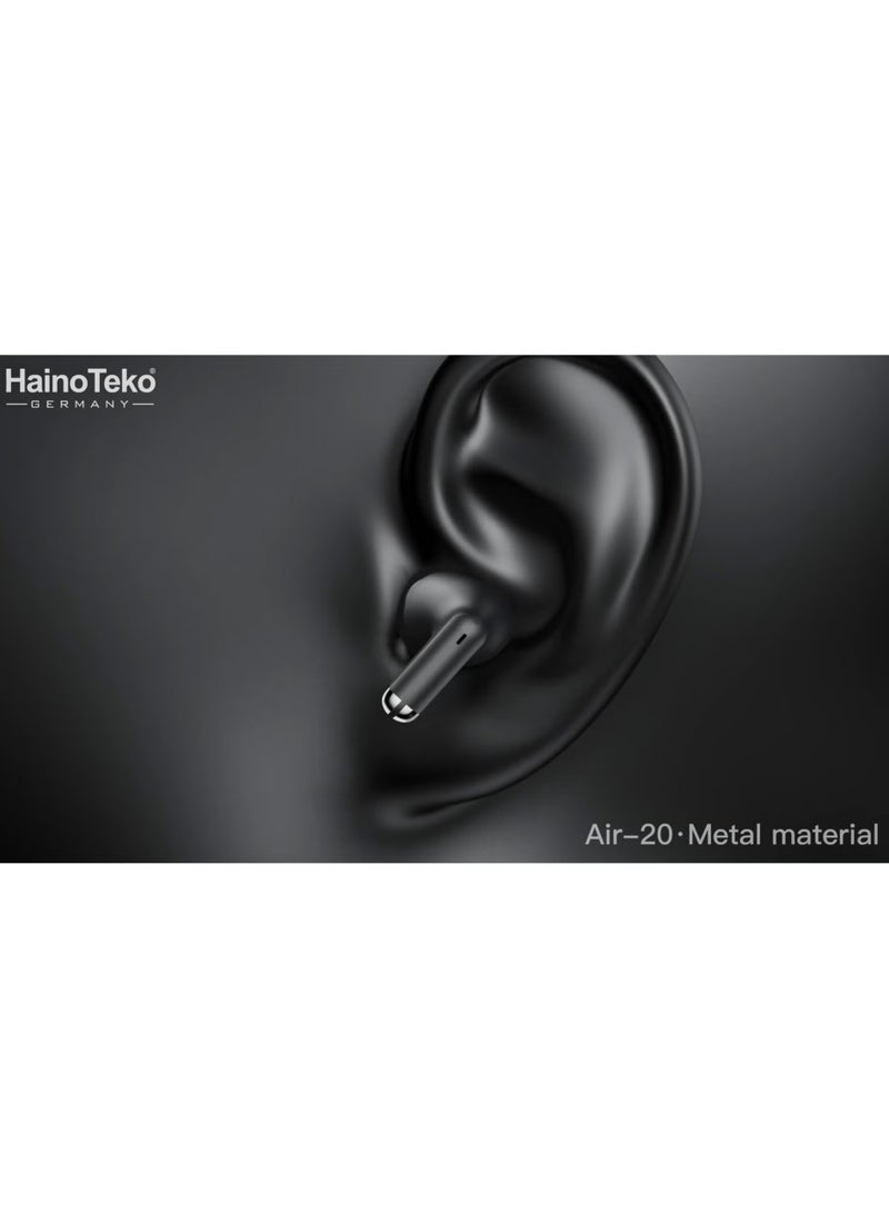 Haino Teko Air-20 Metal Bluetooth Earphones with High Bass Music Technology, Super Clear Microphone, Multifunctional Touch Control, Compatible with Android Mobiles and Tablets, Black - Image 4