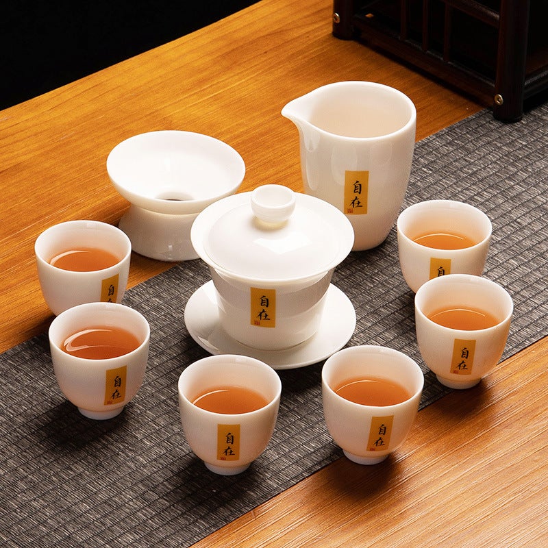 Sheep Fat Jade Kung Fu Tea Set Suit Home Living Room Light Luxury Tea Making Office High-Grade Dehua White Porcelain Cover Bowl Tea Cup - Image 2