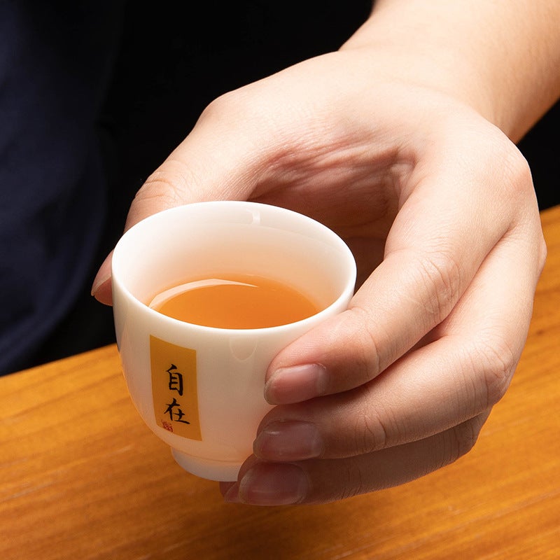 Sheep Fat Jade Kung Fu Tea Set Suit Home Living Room Light Luxury Tea Making Office High-Grade Dehua White Porcelain Cover Bowl Tea Cup - Image 3
