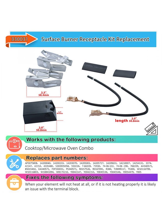 Ansoon MP22YA Electric Range Burner Coil Element Unit Set (2 pcs MP15YA 6" and 2 pcs MP21YA 8") with 4 Pack 330031 Surface Element Receptacle Kit Replacement Compatible for Whirlpool Ranges/Stoves - Image 2