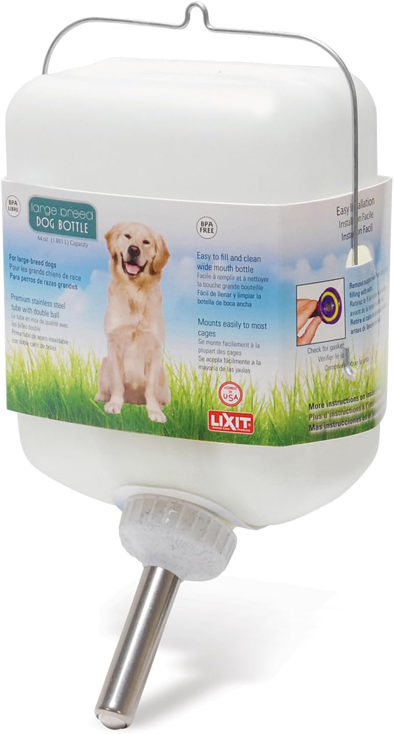Lixit General purpose premium build Wide Mouth Water Bottles for Large and Small Dogs (64oz Large Dog, White) Economical varied design options - Image 1
