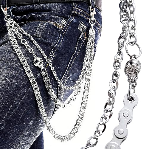 OKPOW Pants Chain for Men Women,Biker Skull Chain Wallet,Long Cool EMO Punk Trousers Pocket Belt Key Chains for Hip Hop Rock Jean Gothic - Image 1