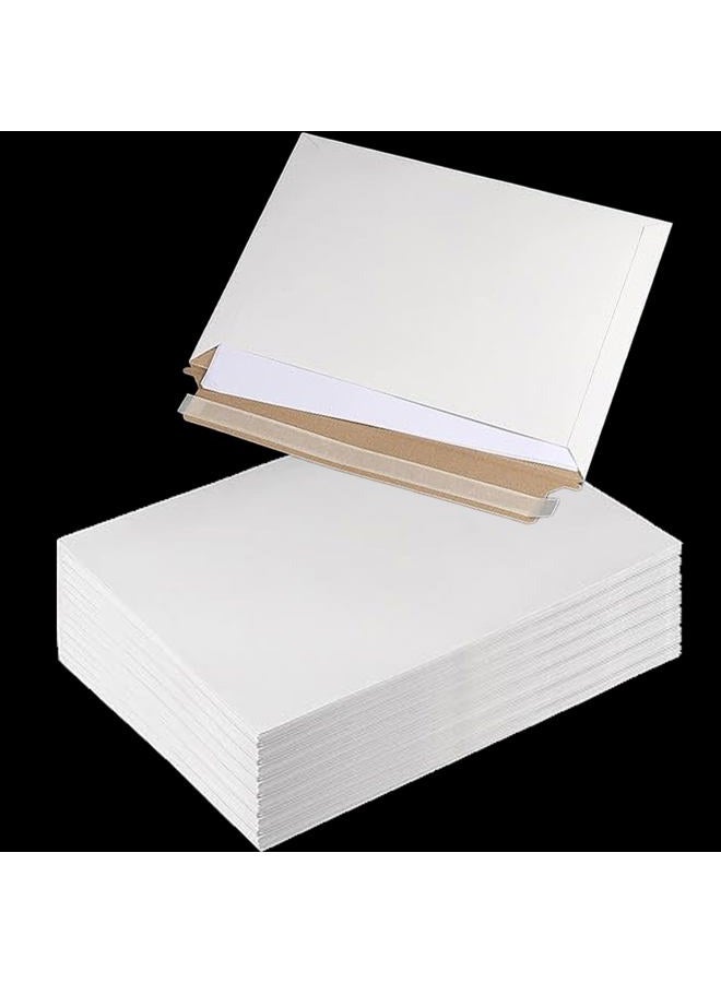 HAKZEON 100 Pack 12.7 x 9 Inches Stay Flat Mailers, White Cardboard Envelopes Long Side Opening Self Seal Paper Mailers for Documents, Photos, Letters, CDs - Image 1