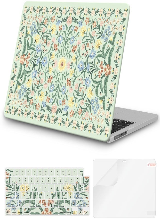 iCasso for M4 MacBook Air 13 inch Case 2025 2024-2022 M3 M2 Model A 3240 A3113 A2681, Sturdy Protective Pattern Plastic Hard Shell Case for Mac Air 13.6", Keyboard Cover + Screen Protector, Green Boho - Image 1
