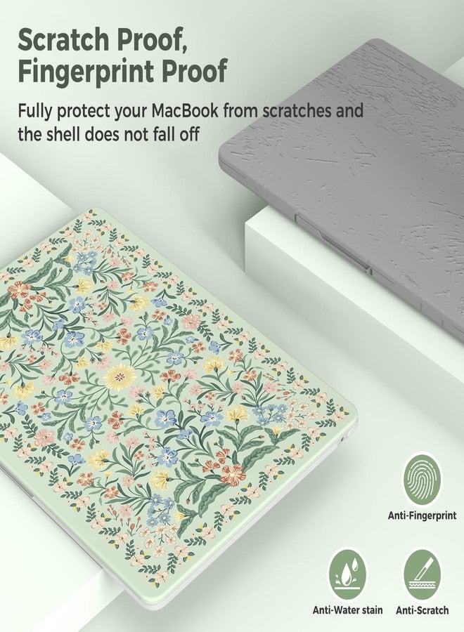 iCasso for M4 MacBook Air 13 inch Case 2025 2024-2022 M3 M2 Model A 3240 A3113 A2681, Sturdy Protective Pattern Plastic Hard Shell Case for Mac Air 13.6", Keyboard Cover + Screen Protector, Green Boho - Image 4