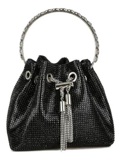 London Rag Round Handle Rhinestone Bucket Bag in Black