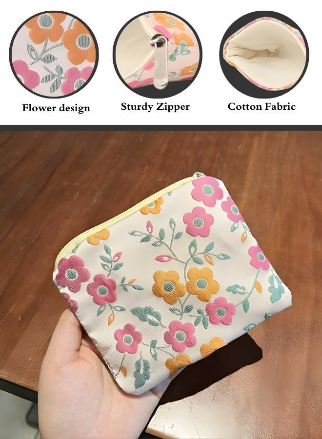 TRENZ Small makeup bag for lipsticks with a chrysanthemum flower design, Women Cosmetic Bag, Cute Zipper Makeup Bag, Portable Cosmetic Bag for Makeup Organizer, Purse Cosmetic Bag - Image 4