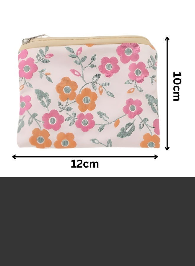 TRENZ Small makeup bag for lipsticks with a chrysanthemum flower design, Women Cosmetic Bag, Cute Zipper Makeup Bag, Portable Cosmetic Bag for Makeup Organizer, Purse Cosmetic Bag - Image 2