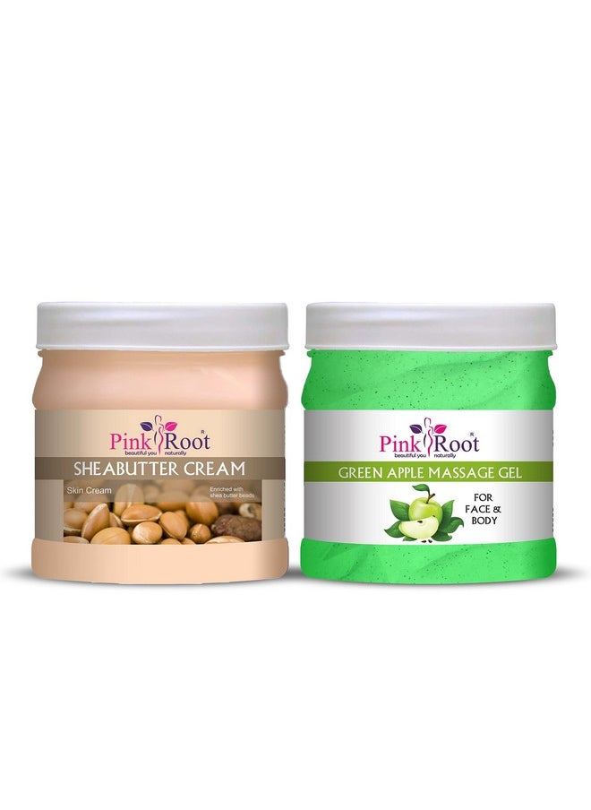 Pink Root Pink Root Green Apple Massage Gel 500ml with Shea Butter Cream 500ml  - Image 1