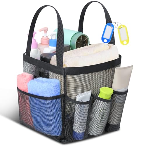 Temede Mesh Shower Caddy Tote, Large Shower Caddy Basket Portable, Quick Dry Hanging Toiletry Bag, 8 Storage Pocket Handle Bath Organizer for College Dorm, Gym, Camp, Travel - Image 1