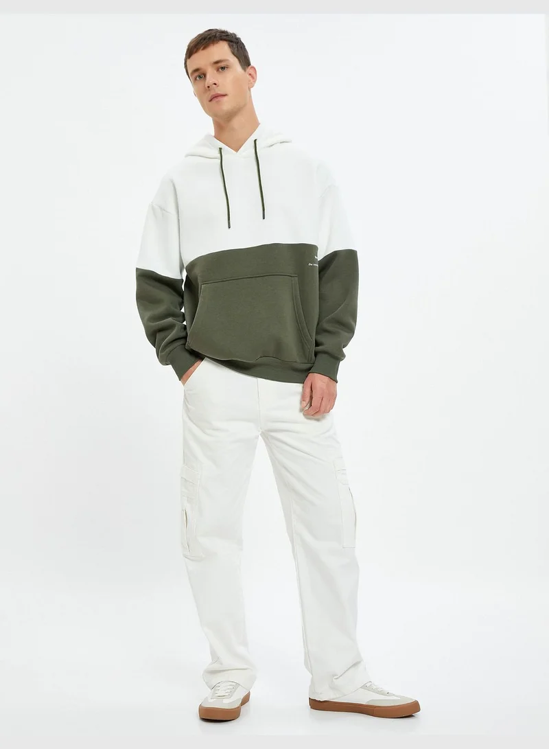 KOTON Kangaroo Pocket Multicolor Ribbed Cotton Hoodie