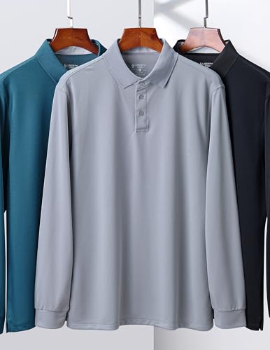 Liberty Pro 3 Pack: Dry Fit Long Sleeve Polo Shirts for Men, Athletic Collared Golf T-Shirts Performance Tops (Set 2, Large) - Image 2