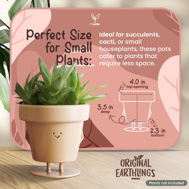 Original Earthlings Standing Pot - 4 Inch Cute Plant Pot - Plastic Funny Planter with Drainage - Unique Cactus Lover Gift - Small Succulent Face Flower Pot - Cute Plant Gifts for Plant Lovers - Image 3