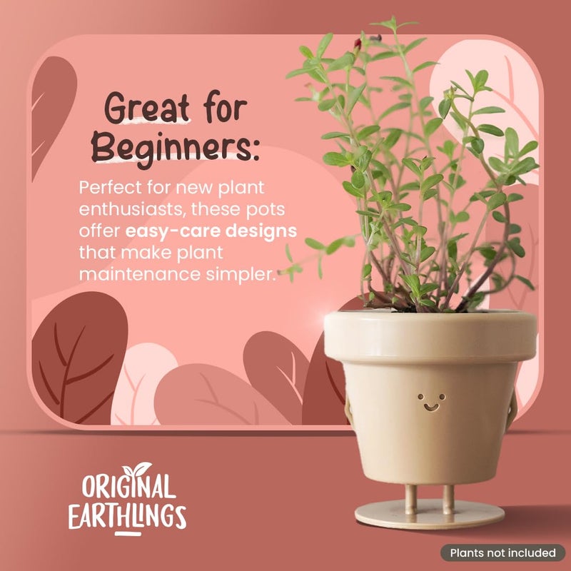 Original Earthlings Standing Pot - 4 Inch Cute Plant Pot - Plastic Funny Planter with Drainage - Unique Cactus Lover Gift - Small Succulent Face Flower Pot - Cute Plant Gifts for Plant Lovers - Image 5