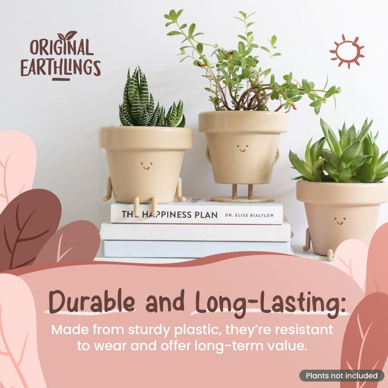 Original Earthlings Standing Pot - 4 Inch Cute Plant Pot - Plastic Funny Planter with Drainage - Unique Cactus Lover Gift - Small Succulent Face Flower Pot - Cute Plant Gifts for Plant Lovers - Image 2