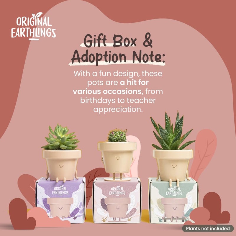 Original Earthlings Standing Pot - 4 Inch Cute Plant Pot - Plastic Funny Planter with Drainage - Unique Cactus Lover Gift - Small Succulent Face Flower Pot - Cute Plant Gifts for Plant Lovers - Image 4