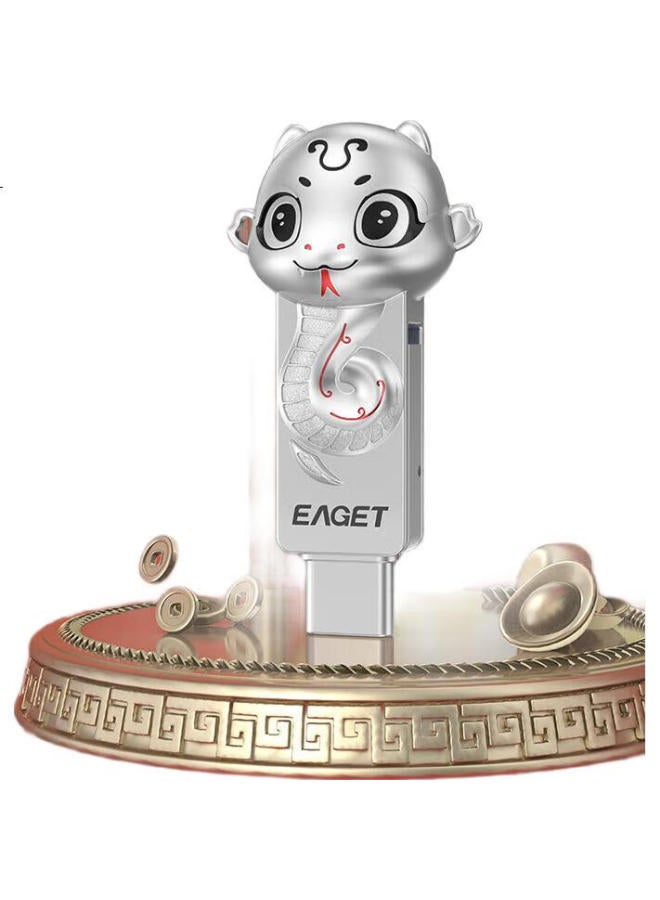 Eaget 128Gb Usb3.2 Flash Drive, Waterproof, High-Speed, Large Capacity, Ht18 Zodiac Snake Design, Metal Shockproof, Gift, Cute Creative, Compact Mini For Students And Office Use - Image 1