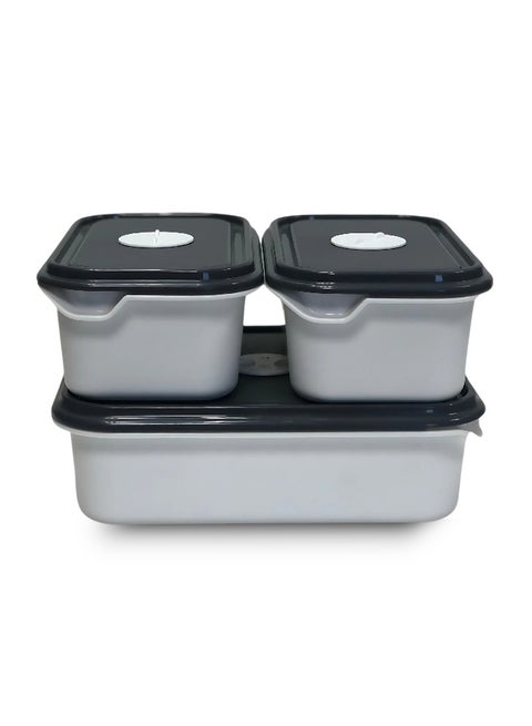 FEELINGS Plastic Food Containers with Lids, 3 Pcs Set, Microwave Safe, BPA Free, Airtight