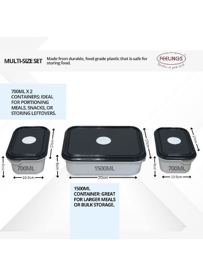 FEELINGS Plastic Food Containers with Lids, 3 Pcs Set, Microwave Safe, BPA Free, Airtight - Image 3