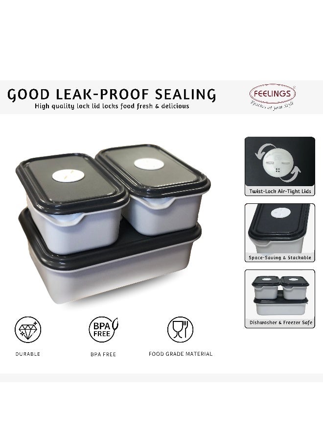 FEELINGS Plastic Food Containers with Lids, 3 Pcs Set, Microwave Safe, BPA Free, Airtight - Image 4