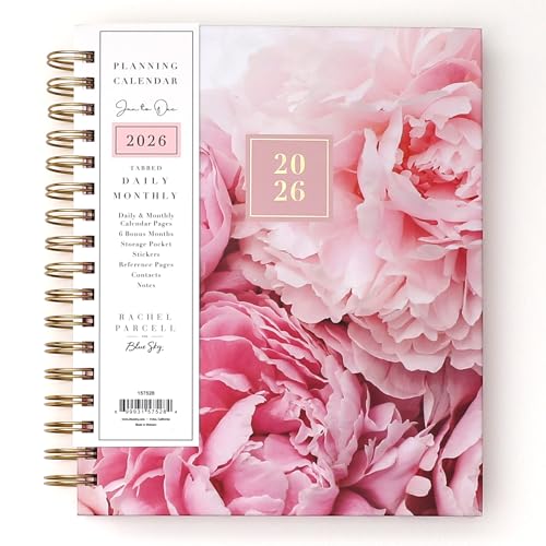 Blue Sky Rachel Parcell 2026 Daily and Monthly Planner Calendar January 2026 December 2026 7 x 9 Hard Cover Durable Twin Wire Binding Laminated Tabs Storage Pocket Stickers Peony - Image 1