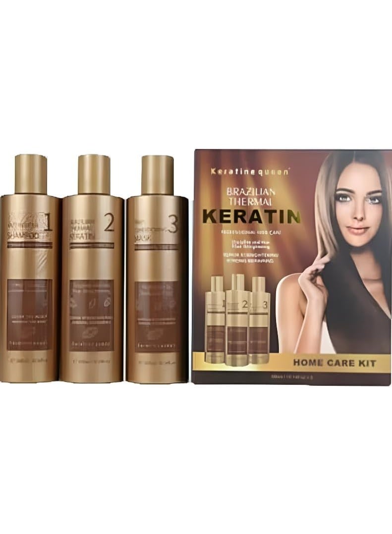 KERATIN Brazilian Keratin Treatment Set - 3 Pieces x 300ml | Products for Frizz Control, Hair Straightening Set, Dry and Frizzy Hair Mask, Shampoo and Conditioner for Women - Image 1