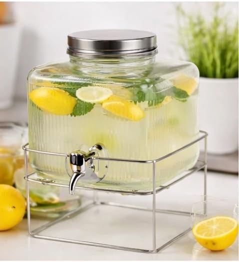 Bellemax 2 LTR Glass Beverage Dispenser with Tap & Stand, Drink Dispensers for Beer, Water, Cocktails, Detox Drinks & More Perfect for Parties,Bars,Restaurants,Weddings Decoration,Daily Uses(BX-07) - Image 1