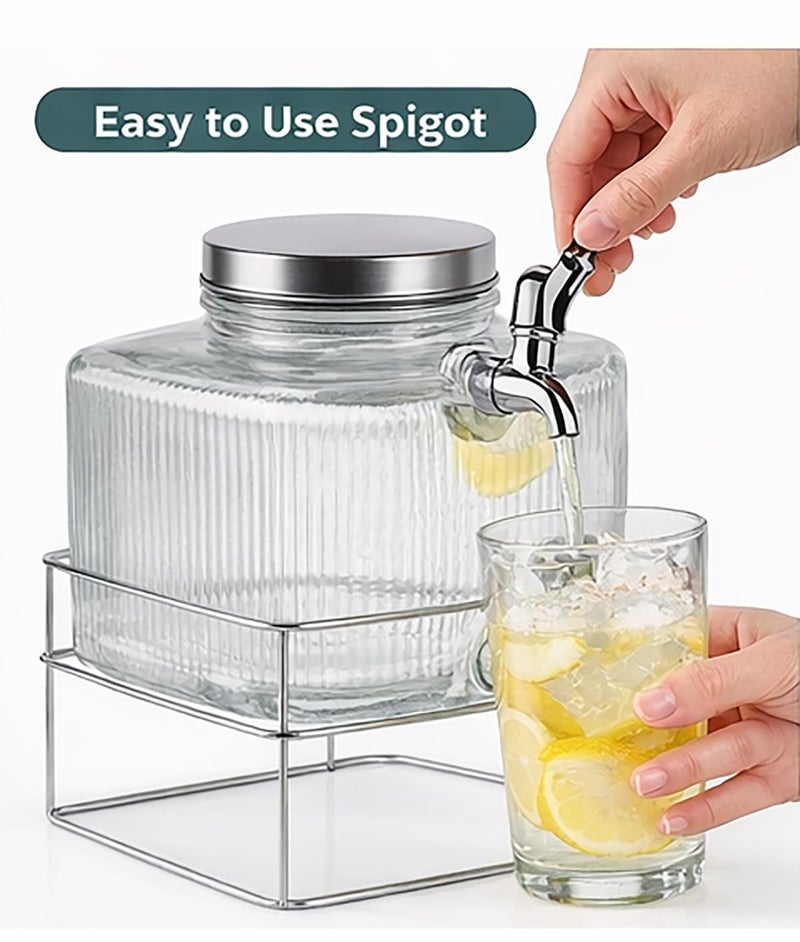 Bellemax 2 LTR Glass Beverage Dispenser with Tap & Stand, Drink Dispensers for Beer, Water, Cocktails, Detox Drinks & More Perfect for Parties,Bars,Restaurants,Weddings Decoration,Daily Uses(BX-07) - Image 2