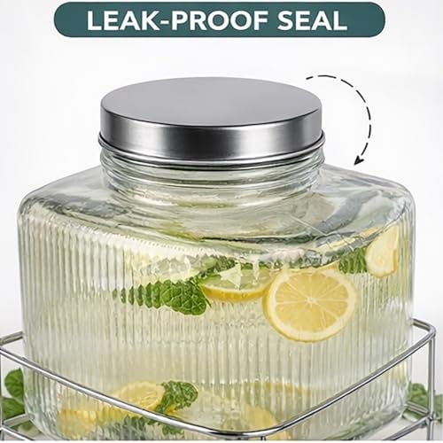 Bellemax 2 LTR Glass Beverage Dispenser with Tap & Stand, Drink Dispensers for Beer, Water, Cocktails, Detox Drinks & More Perfect for Parties,Bars,Restaurants,Weddings Decoration,Daily Uses(BX-07) - Image 4