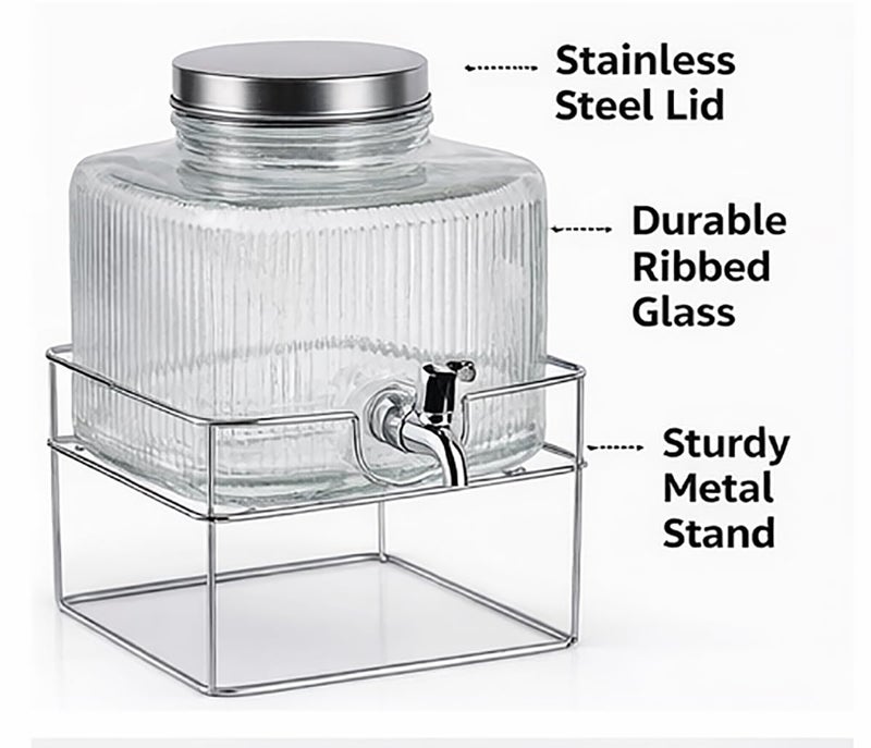 Bellemax 2 LTR Glass Beverage Dispenser with Tap & Stand, Drink Dispensers for Beer, Water, Cocktails, Detox Drinks & More Perfect for Parties,Bars,Restaurants,Weddings Decoration,Daily Uses(BX-07) - Image 3