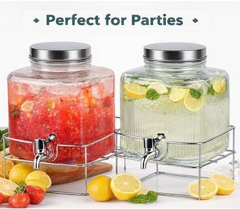 Bellemax 2 LTR Glass Beverage Dispenser with Tap & Stand, Drink Dispensers for Beer, Water, Cocktails, Detox Drinks & More Perfect for Parties,Bars,Restaurants,Weddings Decoration,Daily Uses(BX-07) - Image 5