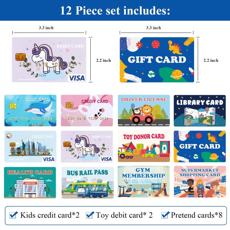 YTYOTO Fake Credit Cards for Kids, Play Credit Cards Pretend Debit Credit Cards for Girls and Boys, Driver's License, Membership Play Cards, Fake Toy Cards 12pcs - Image 2