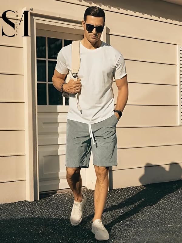 SMOWKLY Men's Premium Polycotton Casual Ribbed Shorts || Elastic & Drawstring Waist with 2 Pocket || Loose Fit Lightweight Burmuda Perfect for Workout, Beach & Summer ||Shorts Pant for Men Grey - Image 4