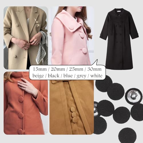 MASONEE 10PCS Fabric Cloth Covered Buttons with Metal Shank - Black, 20mm for Suits, Gowns, Blouses, Tuxedo, Sweaters - Image 5