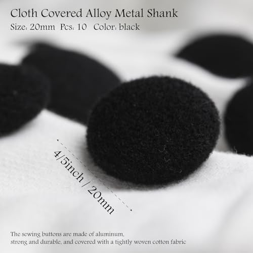 MASONEE 10PCS Fabric Cloth Covered Buttons with Metal Shank - Black, 20mm for Suits, Gowns, Blouses, Tuxedo, Sweaters - Image 2