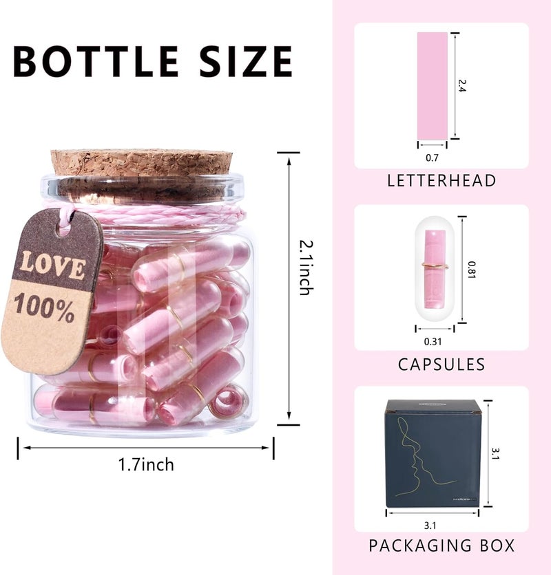 Tintnut Valentines Day Love Capsule Letters Romantic Light Pink Paper Love Message Pills in Glass Bottles Cute Secret Love Letters Clear Pills with Gold Metal Rings Birthday Gift for Boyfriend/girlfriend - Image 2