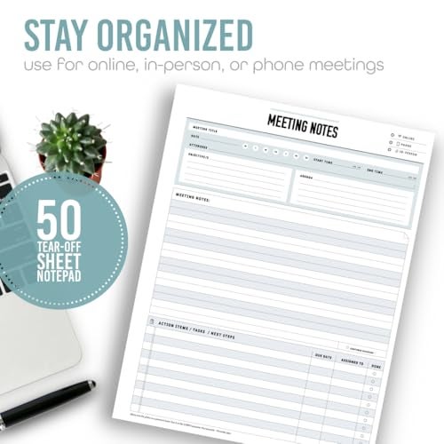 Goody Farm Meeting Notepad - 8.5 x 11-50 Sheets Double Sided Work School Meeting Pad Objectives, Agenda, Notes, Action, Tasks, Project Pads - Image 2