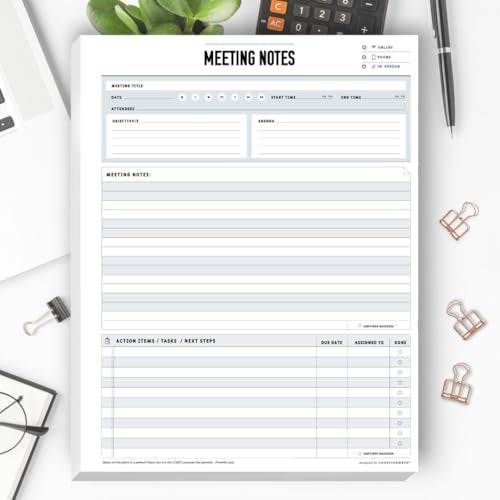 Goody Farm Meeting Notepad - 8.5 x 11-50 Sheets Double Sided Work School Meeting Pad Objectives, Agenda, Notes, Action, Tasks, Project Pads - Image 1